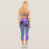 Blau, Rosa und Lila Groovy Abstrakt Retro Art Capri Leggings (Rückseite)