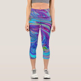 Blau, Rosa und Lila Groovy Abstrakt Retro Art Capri Leggings