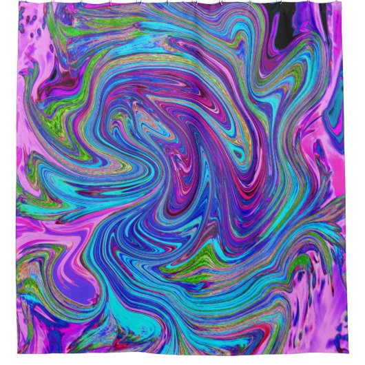 Blau, Rosa und Lila Groovy Abstrakt Retro Art Duschvorhang (Vorderseite)