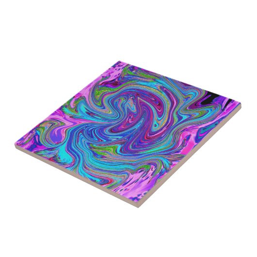 Blau, Rosa und Lila Groovy Abstrakt Retro Art Fliese (Seite)