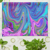 Blau, Rosa und Lila Groovy Abstrakt Retro Art Geschirrtuch (Gefaltet)