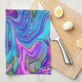 Blau, Rosa und Lila Groovy Abstrakt Retro Art Geschirrtuch (Viertel Falte)