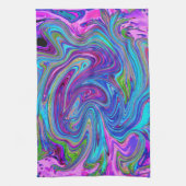 Blau, Rosa und Lila Groovy Abstrakt Retro Art Geschirrtuch (Vertikal)