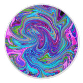 Blau, Rosa und Lila Groovy Abstrakt Retro Art Keramikknauf (Vorderseite)