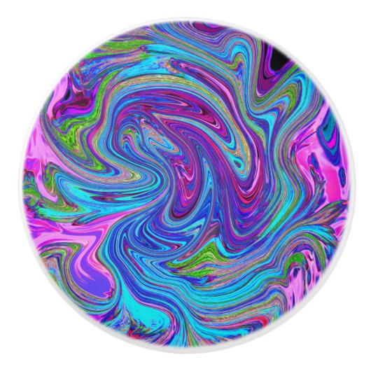 Blau, Rosa und Lila Groovy Abstrakt Retro Art Keramikknauf (Vorderseite)