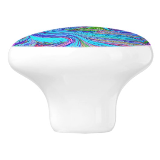 Blau, Rosa und Lila Groovy Abstrakt Retro Art Keramikknauf (Seitenansicht)