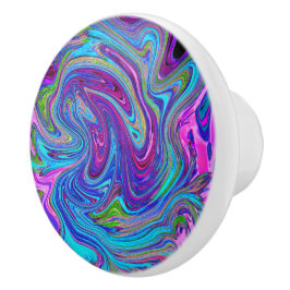 Blau, Rosa und Lila Groovy Abstrakt Retro Art Keramikknauf