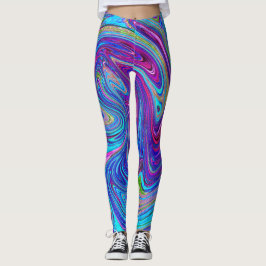 Blau, Rosa und Lila Groovy Abstrakt Retro Art Leggings