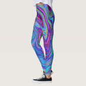 Blau, Rosa und Lila Groovy Abstrakt Retro Art Leggings (Links)