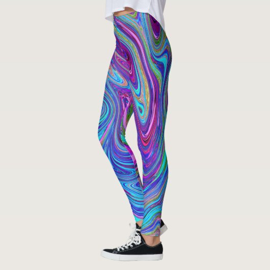 Blau, Rosa und Lila Groovy Abstrakt Retro Art Leggings (Links)