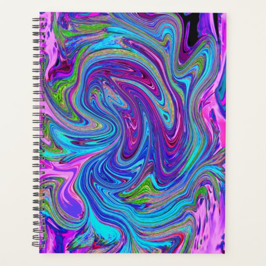 Blau, Rosa und Lila Groovy Abstrakt Retro Art Planer (Vorderseite)