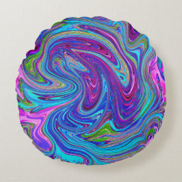 Blau, Rosa und Lila Groovy Abstrakt Retro Art Rundes Kissen