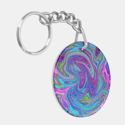 Blau, Rosa und Lila Groovy Abstrakt Retro Art Schlüsselanhänger (Vorderseite links)
