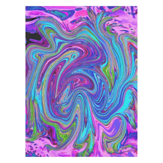 Blau, Rosa und Lila Groovy Abstrakt Retro Art Tischdecke (Vorderseite)