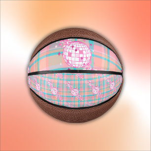 Blau, Rosa und Pfirsichmuster mit Glitzer & Herz   Mini Basketball