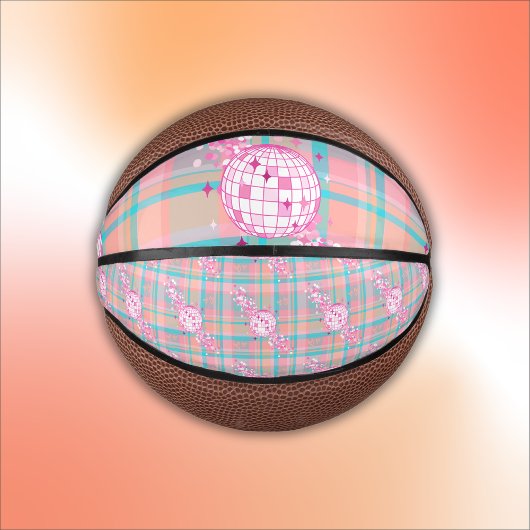 Blau, Rosa und Pfirsichmuster mit Glitzer & Herz | Mini Basketball