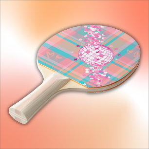 Blau, Rosa und Pfirsichmuster mit Glitzer & Herz   Tischtennis Schläger