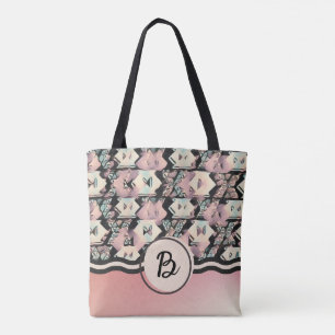 Blau, Rosa und Schwarz Abstrakte Boho-Tasche Tasche