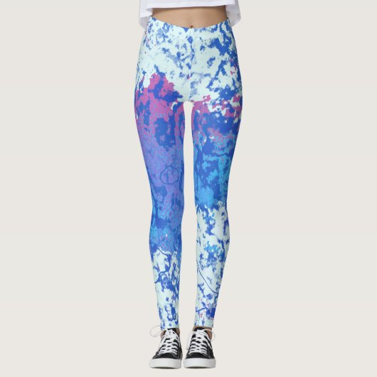 Blau-Rosa und Weiß abstrakt Leggings (Vorderseite)