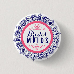 Blau Rosa und Weiß Spitze Brautjungfern Knopf 2a Button