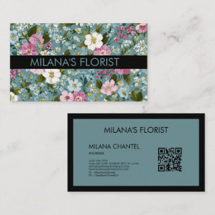 Blau Rosa Weiß Moderne Trendige Blume Florist  Visitenkarte