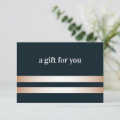 Blau | Rose Gold Elegante Geschenkkarte (Stehend Vorderseite)