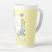 Blau Rose Ribbon Chic Monogram Gelbe Latte Tasse (Rechte Ecke)