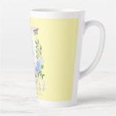 Blau Rose Ribbon Chic Monogram Gelbe Latte Tasse (Rechts)