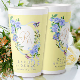 Blau Rose Ribbon Chic Monogram Gelbe Latte Tasse