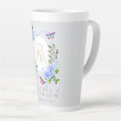 Blau Rose Ribbon Chic Monogram Gray Latte Tasse (Rechte Ecke)
