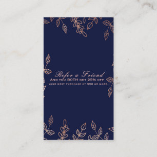 Blau & Roségold Glamour Botanik Empfehle einen Fre Empfehlungskarte
