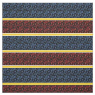 Blau/rot Blütengold/weißer Streifen - schwarz Stoff