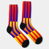 Blau Rot Gelb Gestreiftes Muster Socken (Rechts)