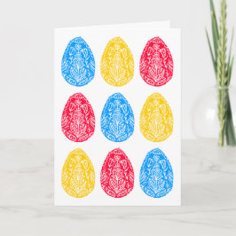 Blau/rot/gelb Rustikale Osterneier Linocut Karte