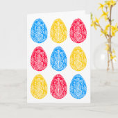 Blau/rot/gelb Rustikale Osterneier Linocut Karte (Gelbe Blume)