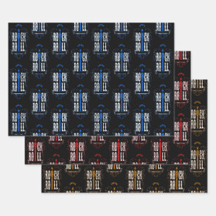 Blau Rot & Gold Vintage Rock & Roll Geschenkpapier Set