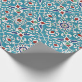 Blau Rot Grün Weiß Portugiesisches Azulejo-Muster Geschenkpapier (Ecke)
