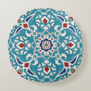 Blau Rot Grün Weiß Portugiesisches Azulejo-Muster Rundes Kissen