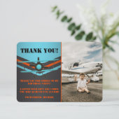 Blau, Rot, Luftfahrt Geburtstags-Foto Dankeskarte (Stehend Vorderseite)