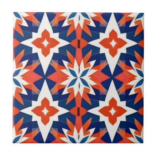 Blau-Rot-Marokkanisches Mosaikmuster Fliese (Vorderseite)