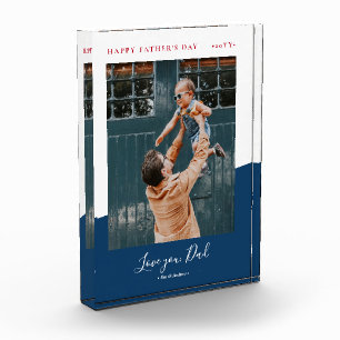 Blau & Rot Modernes Vatertags-Foto-Geschenk Fotoblock
