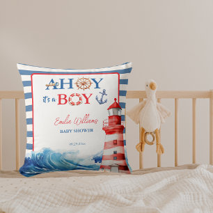 Blau Rot Nautilus Ahoi Junge Leuchtturm Babyparty Kissen