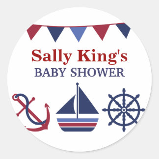 Blau & Rot Nautischer Baby Shower Aufkleber