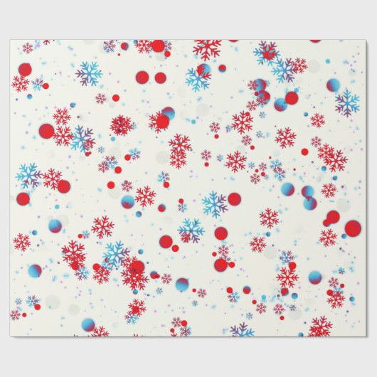 Blau-Rot-Schneeflocken-Design Geschenkpapier (Flach)