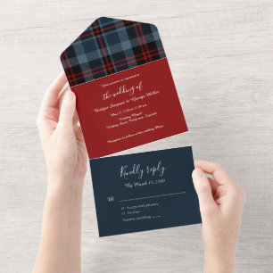 blau rot schottische Hochzeit keltisches Tartan Pl All In One Einladung