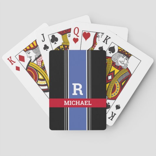 Blau, rot und schwarz Streifen, Bold, Monogramm un Spielkarten (Rückseite)