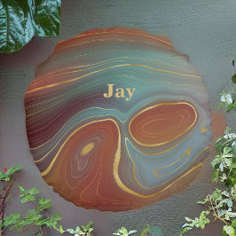 Blau Rot und Tan Agate Look mit Gold Rundes Kissen