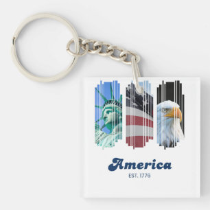 Blau Rot und Weiß fragmentierte Amerika Kunst Schlüsselanhänger