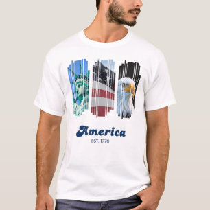 Blau Rot und Weiß fragmentierte Amerika Kunst T-Shirt