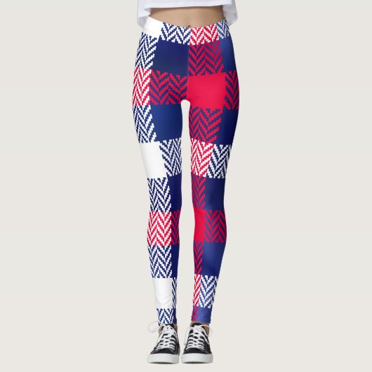 Blau, Rot und Weiß Kariert Leggings (Vorderseite)